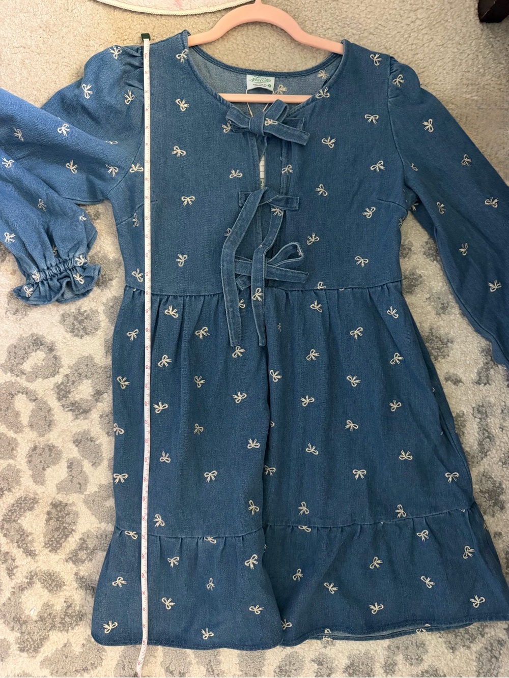 Embroidered Bow Denim Dress - Picture 4 of 4